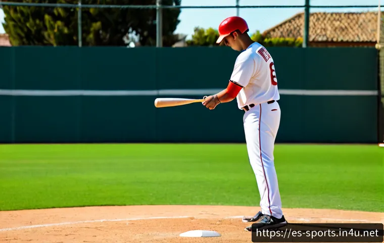 야구 배팅 연습법 - Photorealistic baseball batting practice at a sunlit community baseball field in Spain, athletic adu...