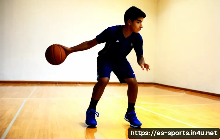 농구 슛 자세 교정 - Photorealistic indoor basketball training scene in a bright community sports hall, a Hispanic teenag...